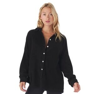 Brownlee Jet Black Long Sleeve Button-Up French Terry Shirt Size Medium